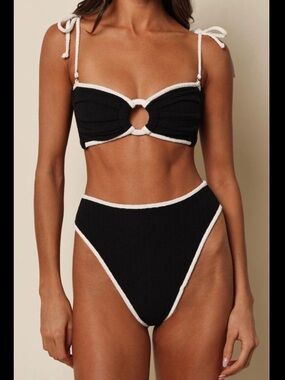 Montce x Olivia Culpo black and cream terry bikini SET - 1 top, 2 bottoms, M